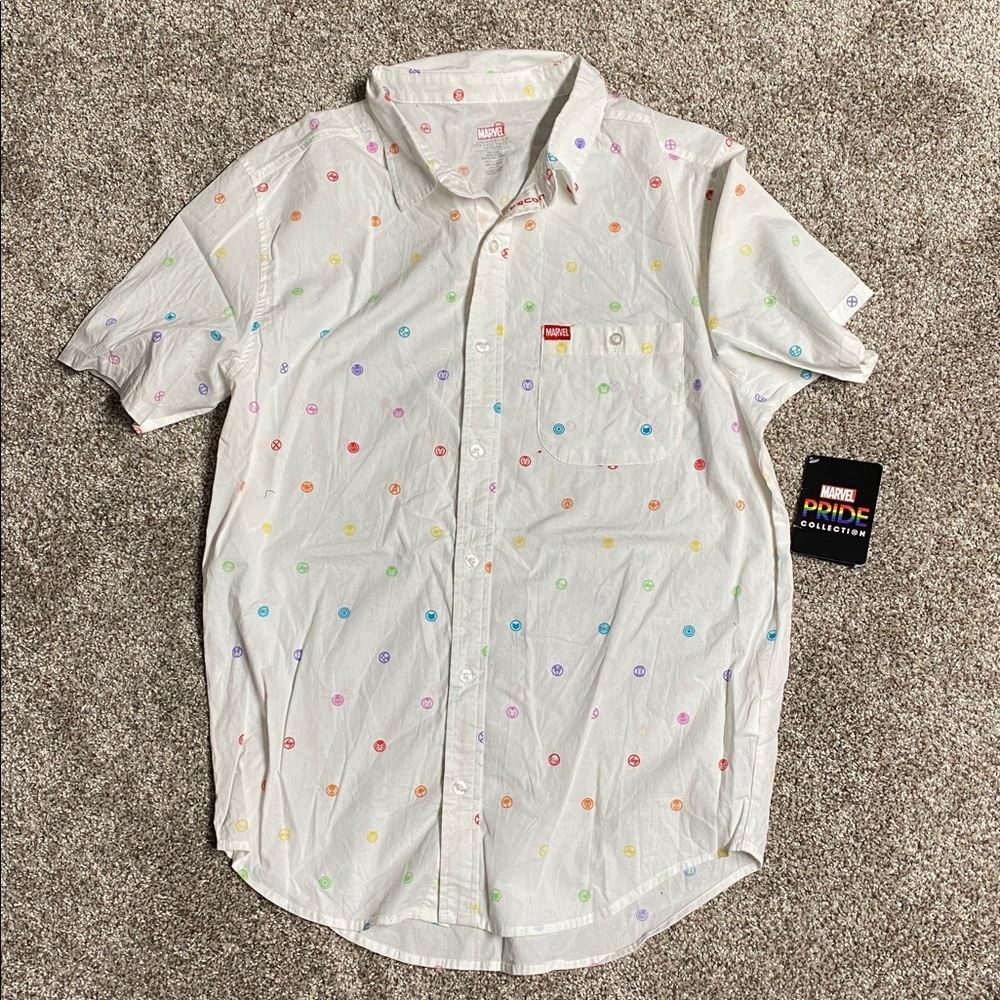 Marvel pride collection Mens short sleeve button down